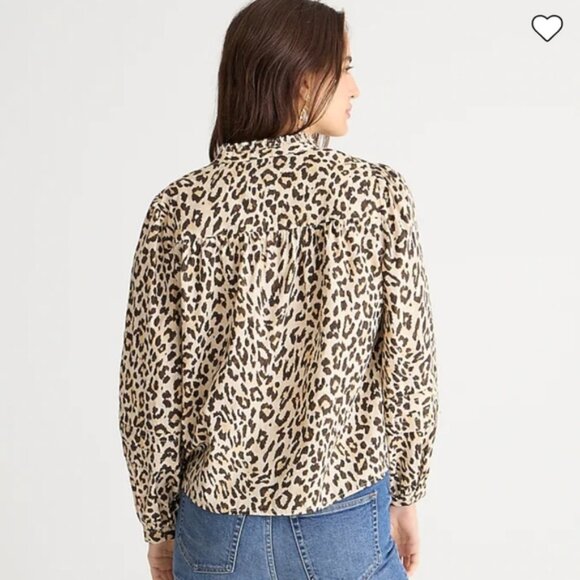 J.CREW Leopard Animal Print Half Button Front Ruffle Collar Preppy Blouse Top XS - Picture 2 of 9